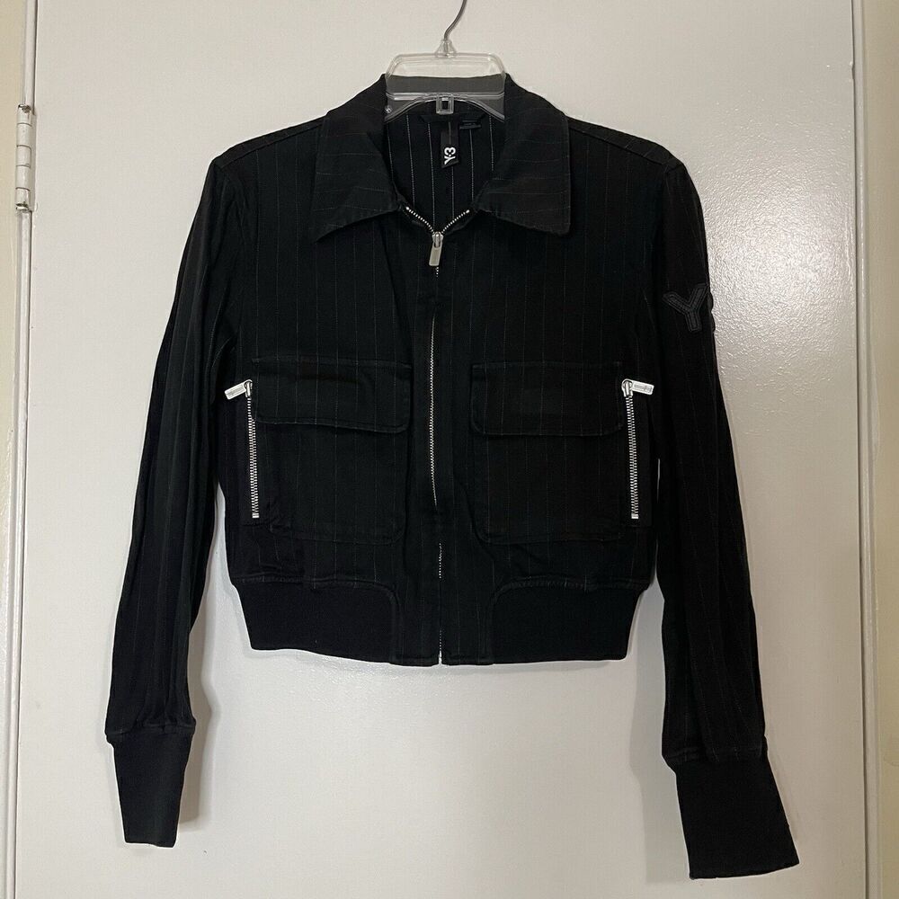 Vintage Yohji Yamamoto Y-3 y2k black striped cropped zip up jacket size medium
